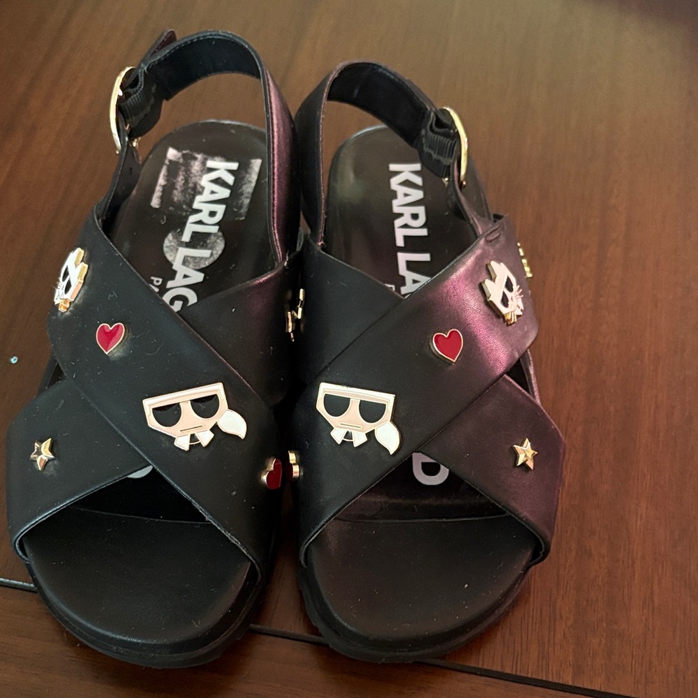 Karl Lagerfeld Kids Black Sandals with Skull and Heart Accents